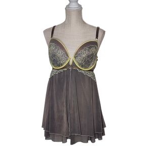 Auden Sheer Lace Babydoll Push-Up Nighty Lingerie Slip Dress